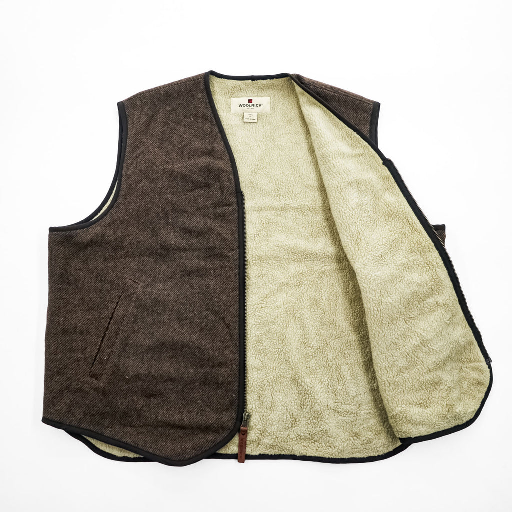 Woolrich ウール ボアフリース ライニングベスト XL ブラウン BUCKSKIN 412 ジップアップ