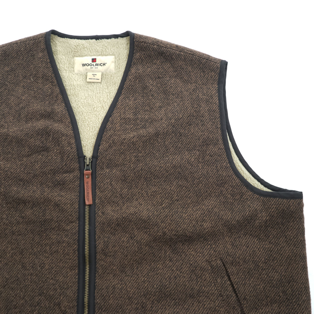 Woolrich ウール ボアフリース ライニングベスト XL ブラウン BUCKSKIN 412 ジップアップ