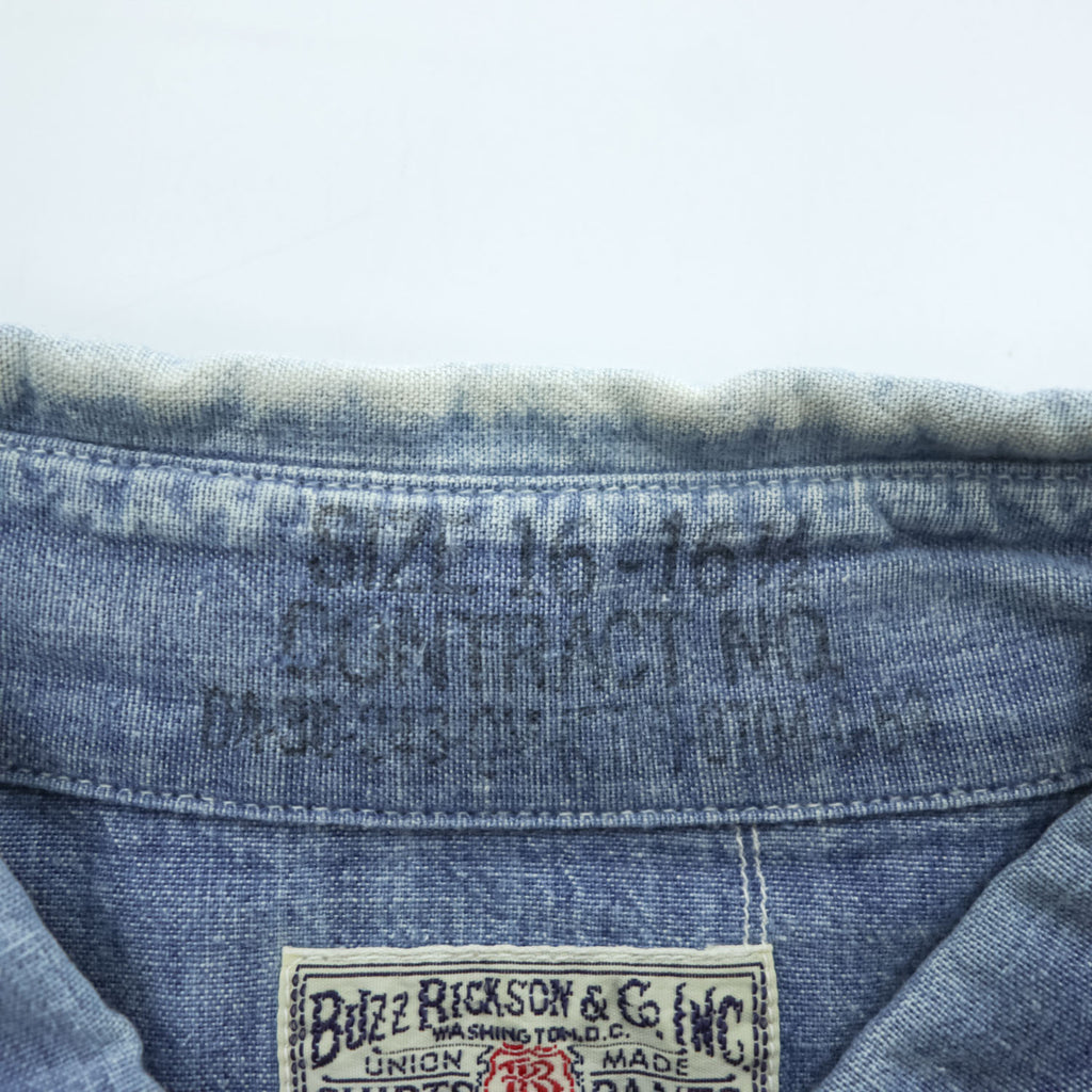 BUZZ RICKSON'S 日本製 シャンブレーシャツ 長袖ワークシャツ L ブルー ダブル 胸ポケット BR25995