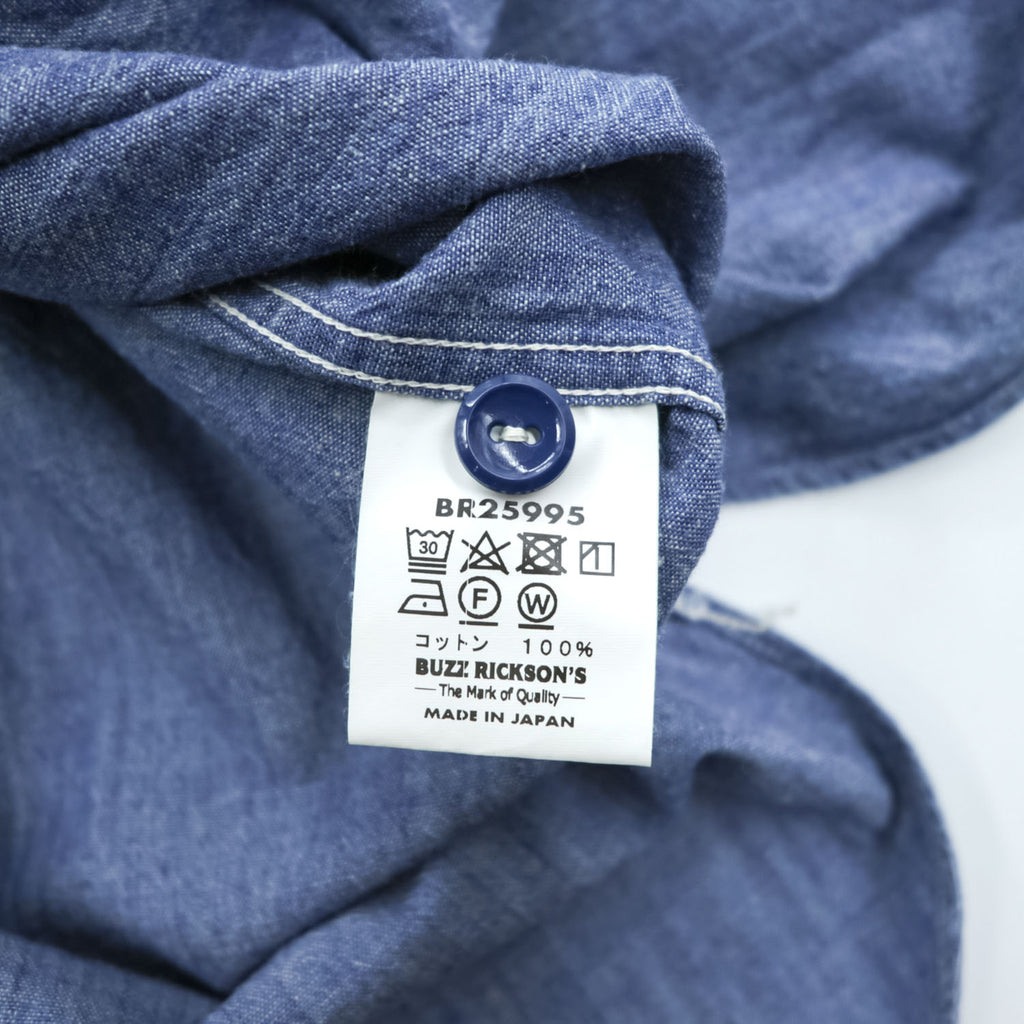 BUZZ RICKSON'S 日本製 シャンブレーシャツ 長袖ワークシャツ L ブルー ダブル 胸ポケット BR25995