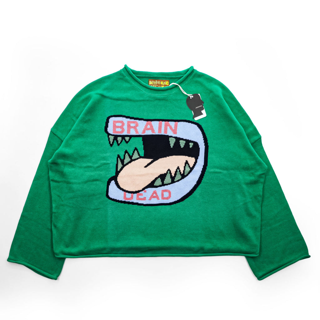 BRAIN DEAD オーバーサイズド クロップド セーター ニット M グリーン BIG BITE OVERSIZED CROPPED BOXY SWEATER O12002727D422