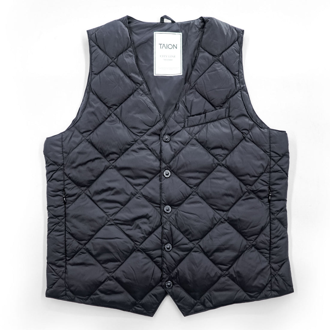 TAION City Line Men's Quilted Down Gilet Vest Black Size M V Neck Snap Button