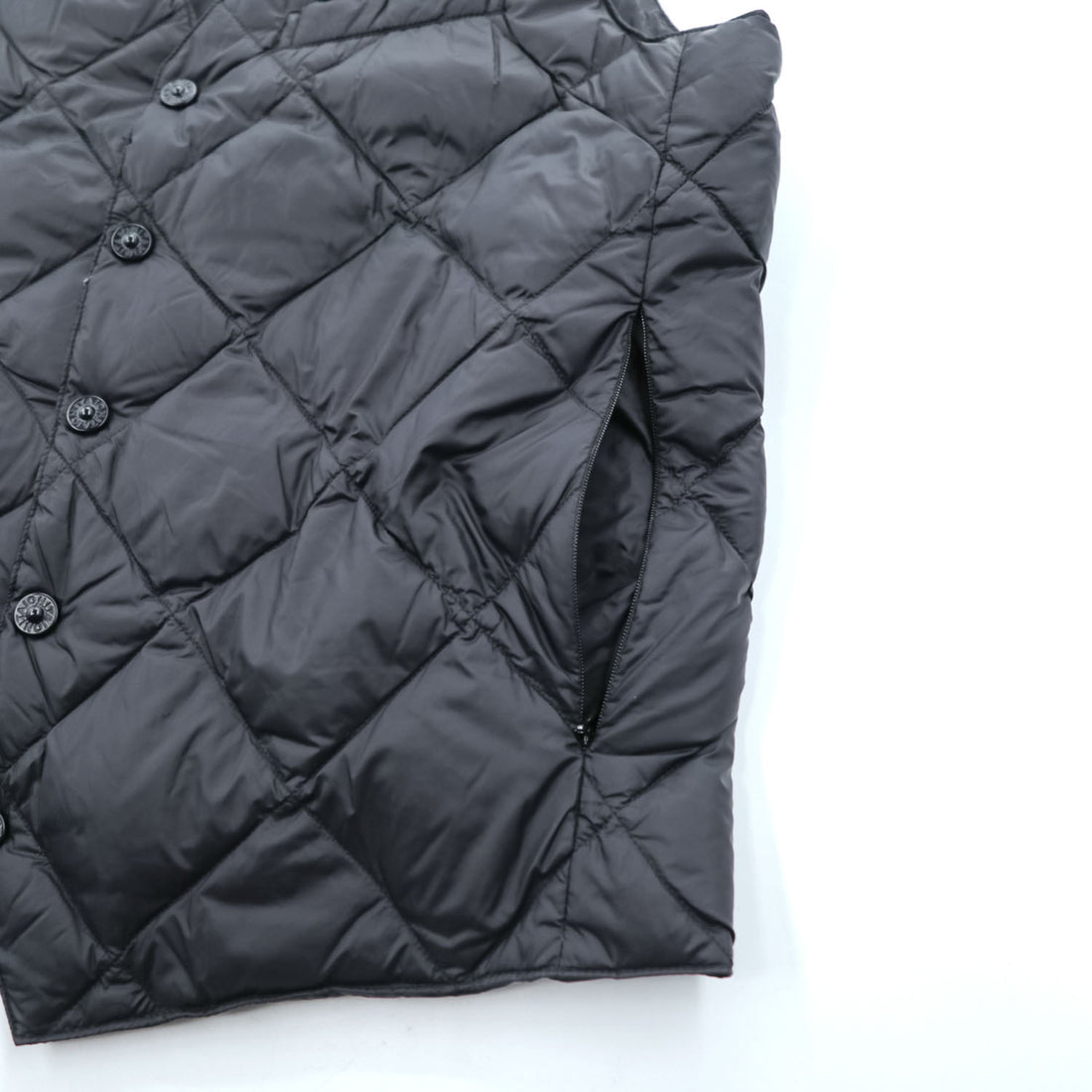 TAION City Line Men's Quilted Down Gilet Vest Black Size M V Neck Snap Button