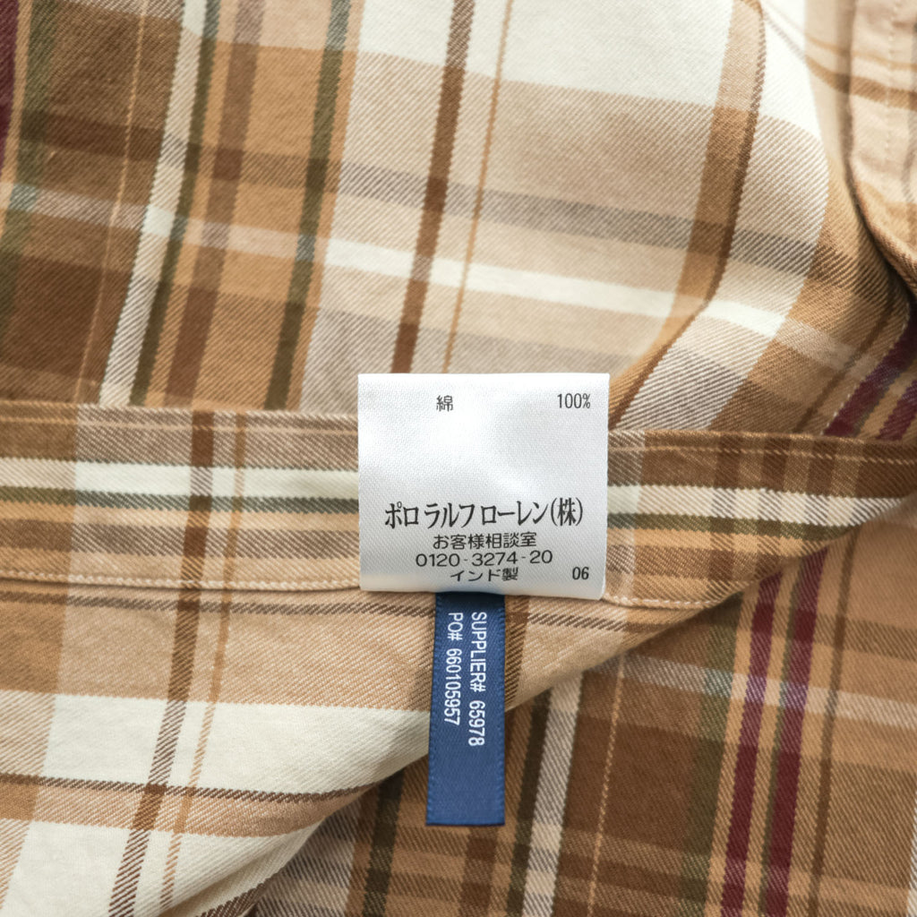 Ralph Lauren 長袖 チェックシャツ CLASSIC FIT ボタンダウン L ベージュ オレンジ ポニー刺繍
