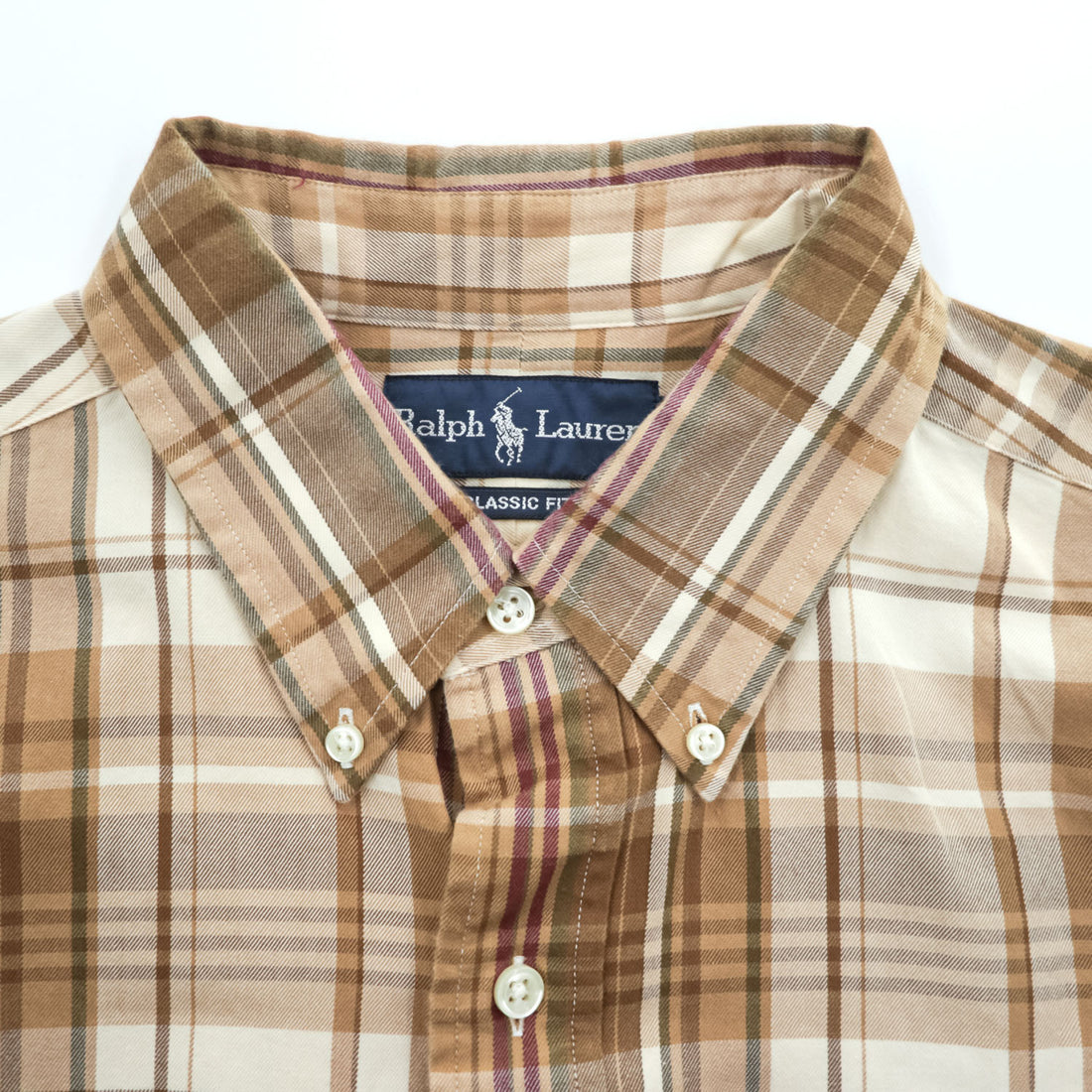 Ralph Lauren 長袖 チェックシャツ CLASSIC FIT ボタンダウン L ベージュ オレンジ ポニー刺繍