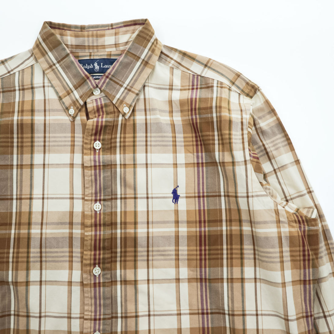 Ralph Lauren 長袖 チェックシャツ CLASSIC FIT ボタンダウン L ベージュ オレンジ ポニー刺繍