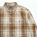 Ralph Lauren 長袖 チェックシャツ CLASSIC FIT ボタンダウン L ベージュ オレンジ ポニー刺繍