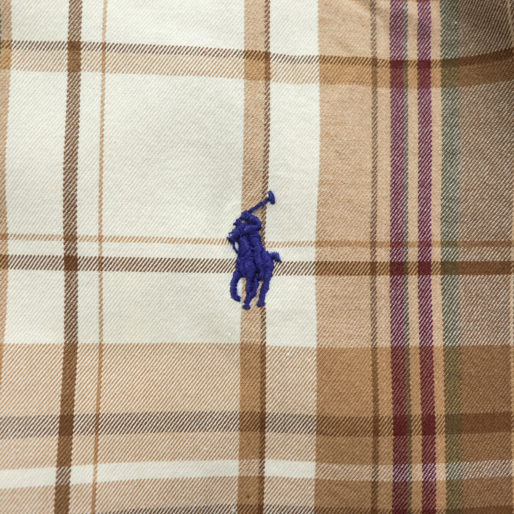 Ralph Lauren 長袖 チェックシャツ CLASSIC FIT ボタンダウン L ベージュ オレンジ ポニー刺繍
