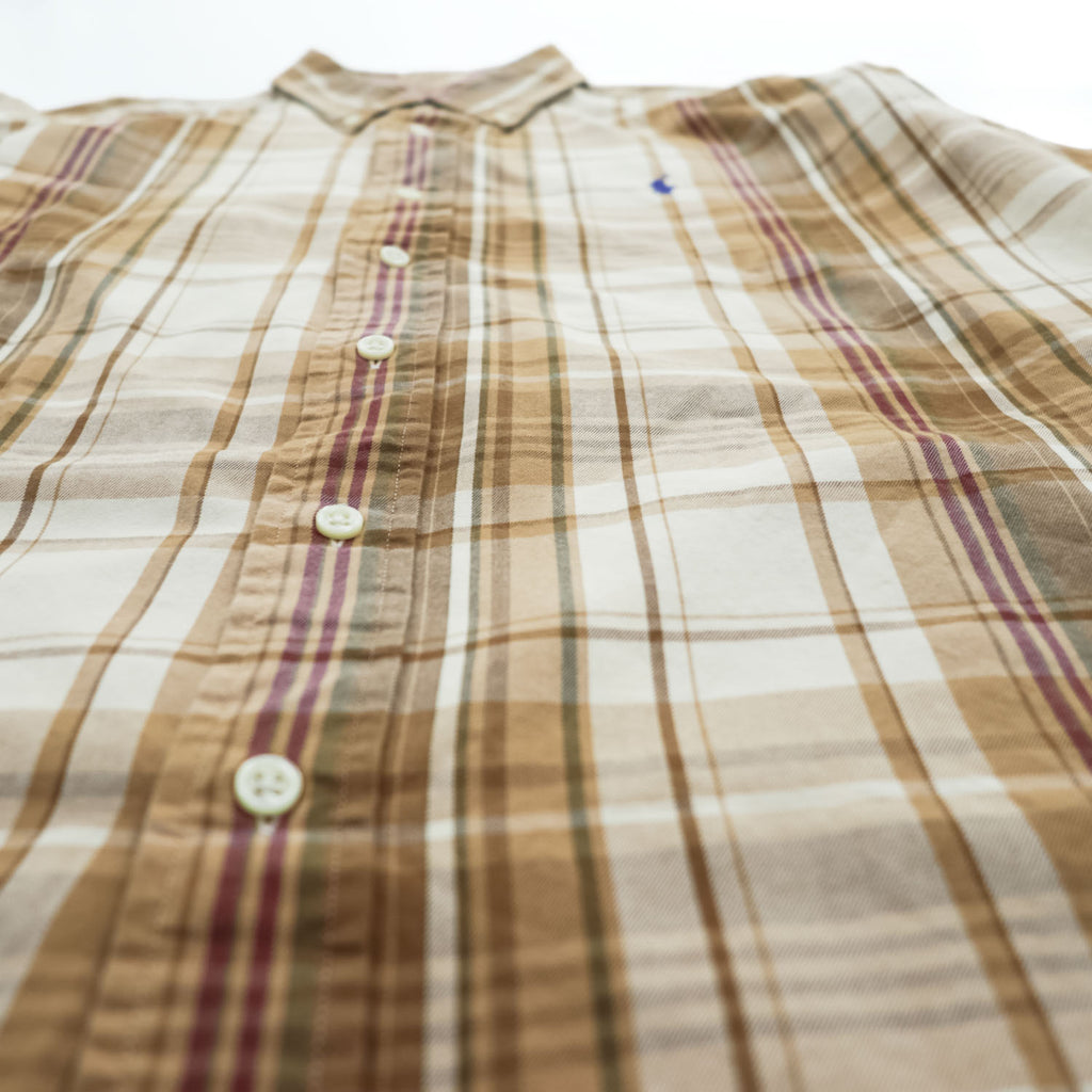 Ralph Lauren 長袖 チェックシャツ CLASSIC FIT ボタンダウン L ベージュ オレンジ ポニー刺繍