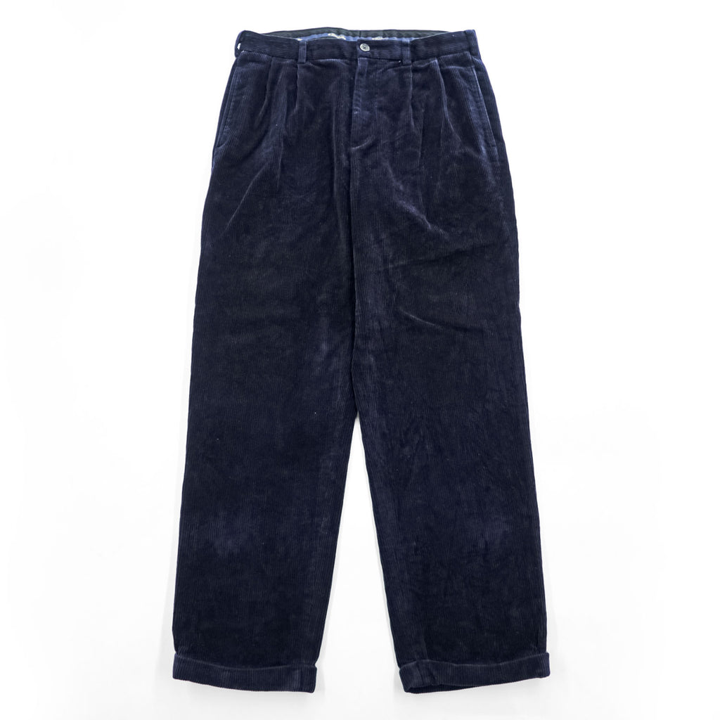 Brooks Brothers ワイド 2タック コーデュロイパンツ スラックス ELLIOT L ネイビー プリーツ ダブルカフス
