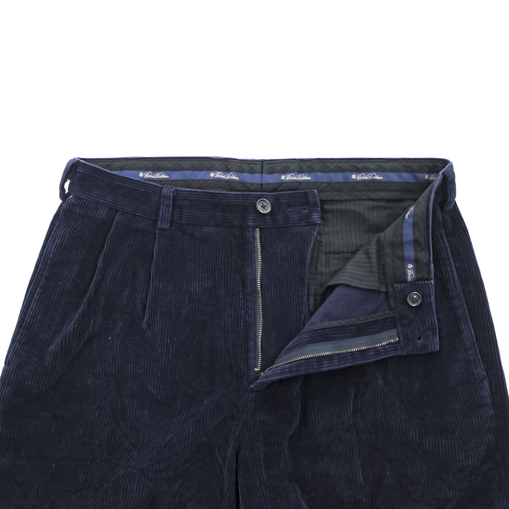 Brooks Brothers ワイド 2タック コーデュロイパンツ スラックス ELLIOT L ネイビー プリーツ ダブルカフス