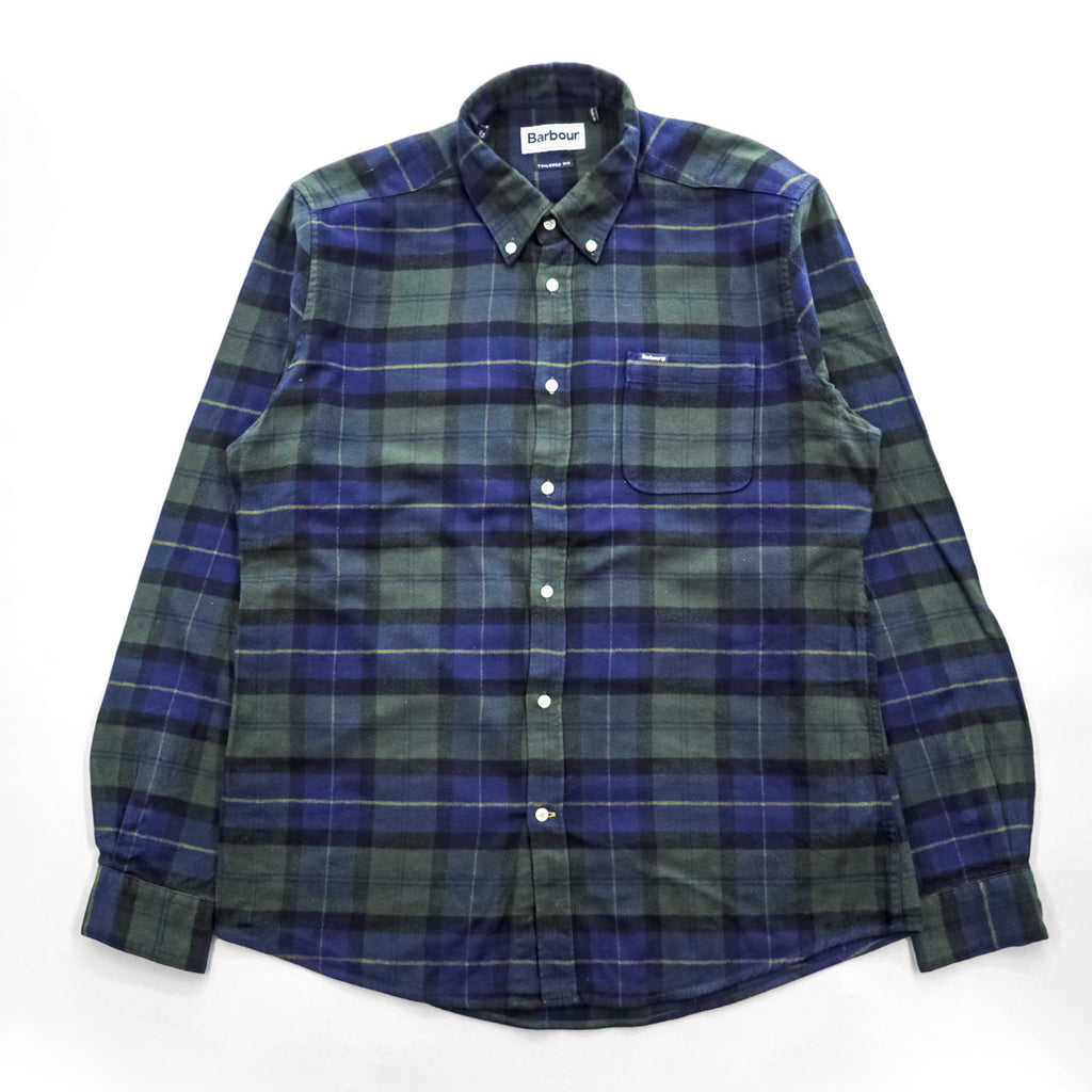Barbour 長袖 チェックシャツ L グリーン ネイビー ヘリンボーン TAILORED FIT ボタンダウン 胸ポケット MSH5014TN28
