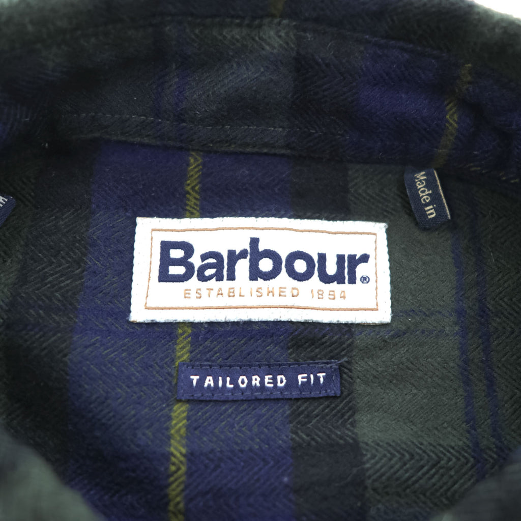Barbour 長袖 チェックシャツ L グリーン ネイビー ヘリンボーン TAILORED FIT ボタンダウン 胸ポケット MSH5014TN28