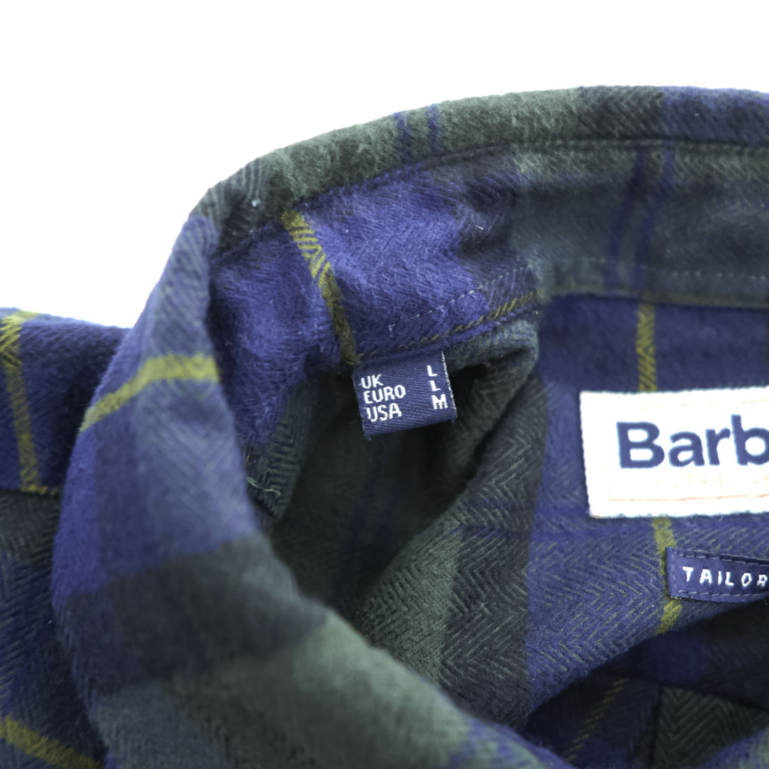 Barbour 長袖 チェックシャツ L グリーン ネイビー ヘリンボーン TAILORED FIT ボタンダウン 胸ポケット MSH5014TN28