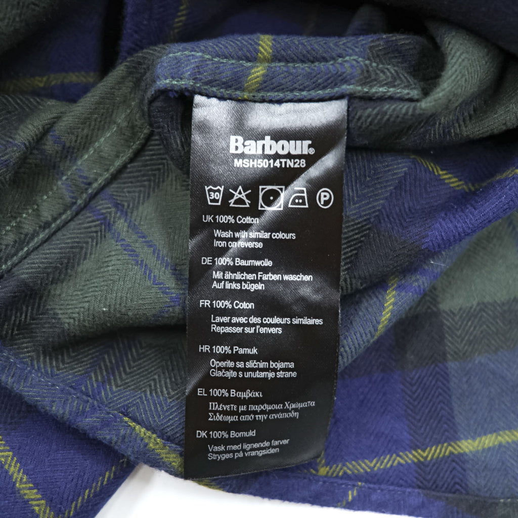 Barbour 長袖 チェックシャツ L グリーン ネイビー ヘリンボーン TAILORED FIT ボタンダウン 胸ポケット MSH5014TN28