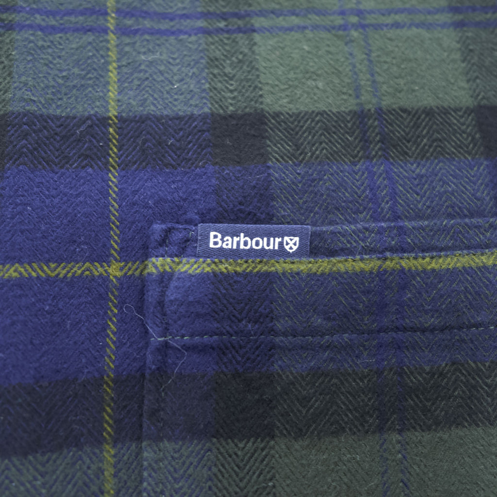 Barbour 長袖 チェックシャツ L グリーン ネイビー ヘリンボーン TAILORED FIT ボタンダウン 胸ポケット MSH5014TN28