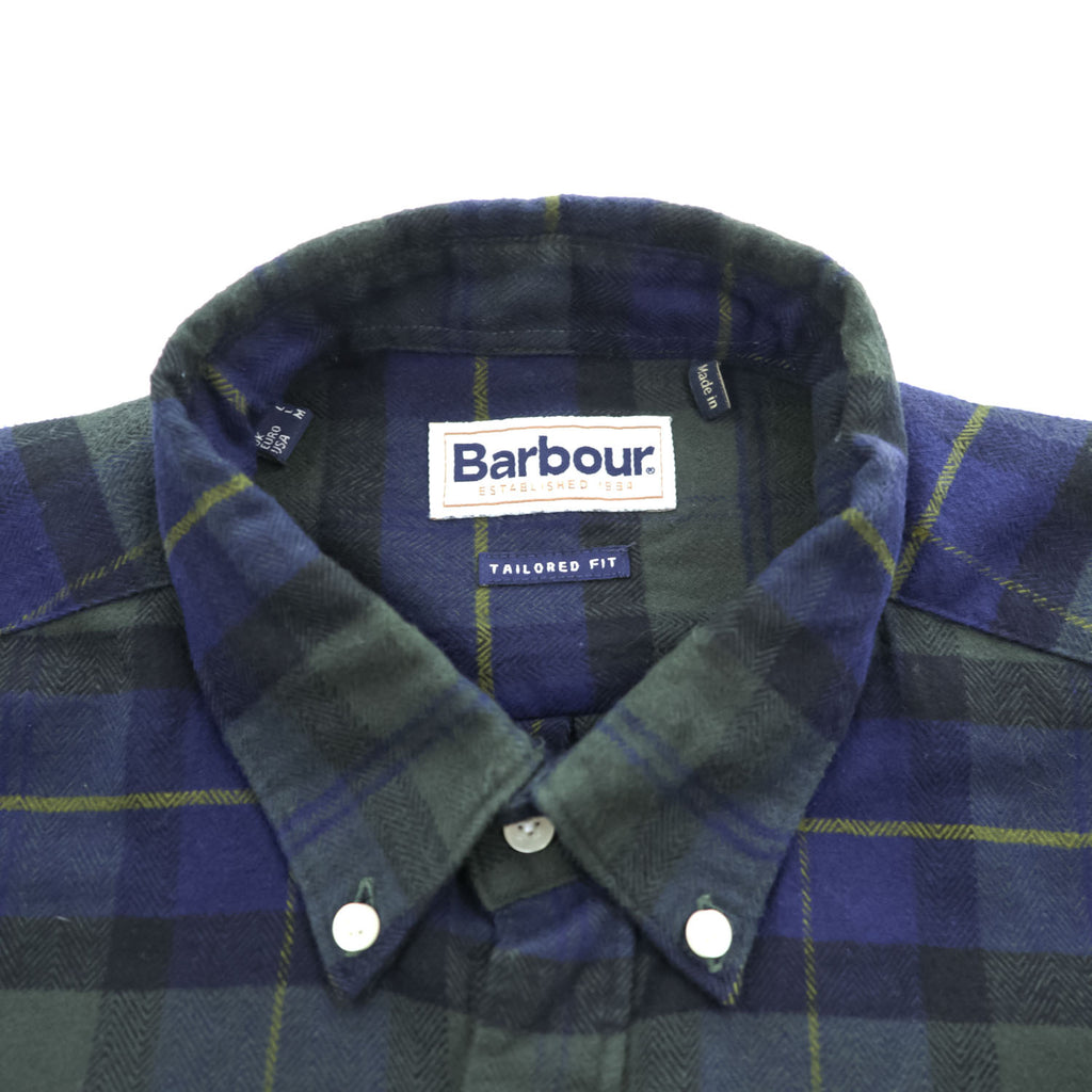 Barbour 長袖 チェックシャツ L グリーン ネイビー ヘリンボーン TAILORED FIT ボタンダウン 胸ポケット MSH5014TN28