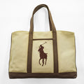 Ralph Lauren Big Pony Embroidered Cotton Canvas Tote Bag Beige Brown