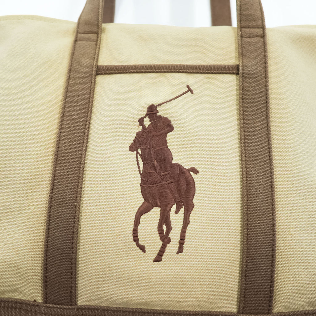 Ralph Lauren Big Pony Embroidered Cotton Canvas Tote Bag Beige Brown