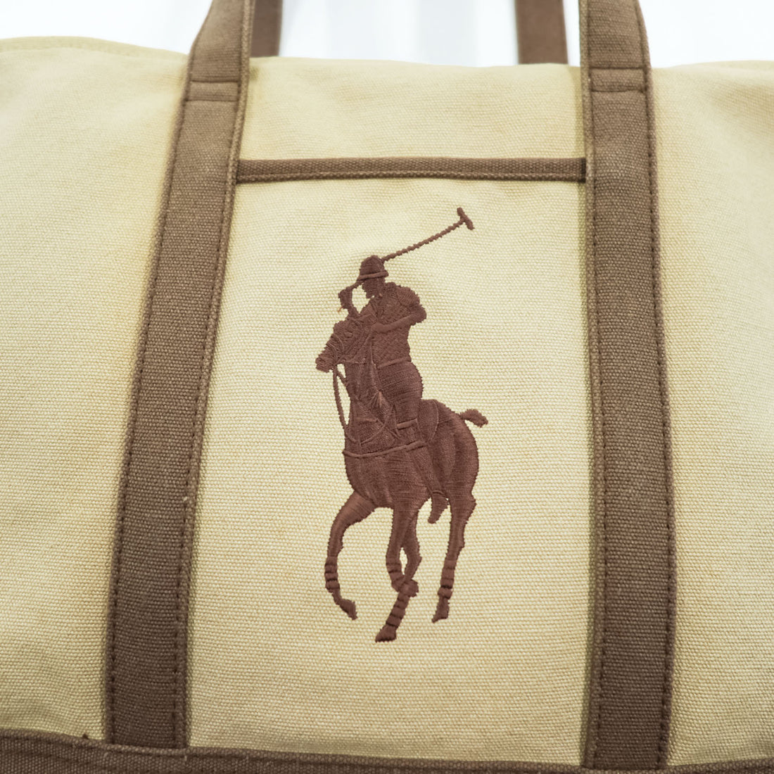Ralph Lauren Big Pony Embroidered Cotton Canvas Tote Bag Beige Brown