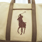 Ralph Lauren Big Pony Embroidered Cotton Canvas Tote Bag Beige Brown