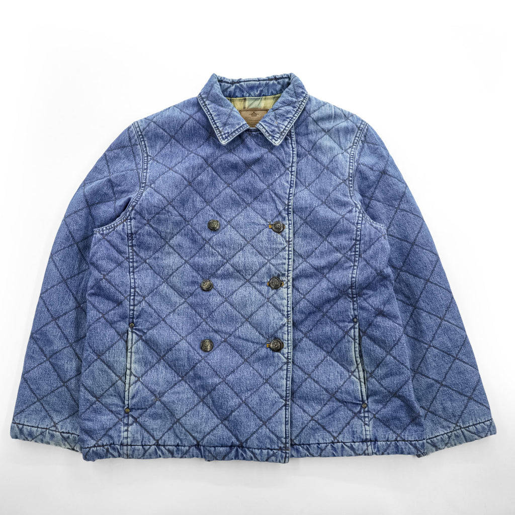 LAUREN RALPH LAUREN 90年代 ヴィンテージ デニムキルティング ダブルブレストジャケット L インディゴ ブルー 中綿 裏地チェック