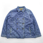 LAUREN RALPH LAUREN 90年代 ヴィンテージ デニムキルティング ダブルブレストジャケット L インディゴ ブルー 中綿 裏地チェック