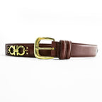 Salvatore Ferragamo Gancini Brown Leather Belt Gold-Tone Hardware Made in Italy 5626