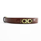 Salvatore Ferragamo Gancini Brown Leather Belt Gold-Tone Hardware Made in Italy 5626