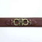 Salvatore Ferragamo Gancini Brown Leather Belt Gold-Tone Hardware Made in Italy 5626