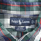 Ralph Lauren 90年代 ヴィンテージ 長袖 チェックシャツ BLAIRE L ネイビー ボタンダウン 胸ポケット スモールポニー ロゴ 刺繍