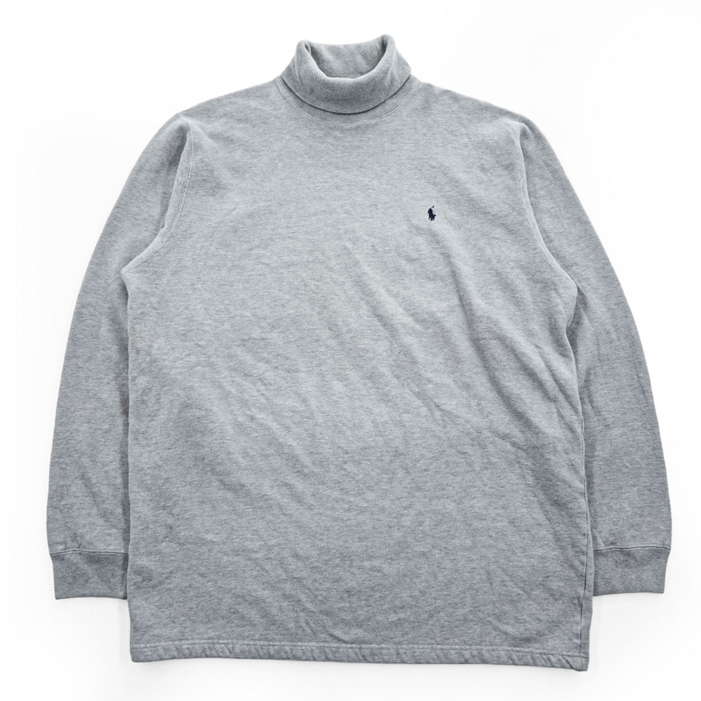Polo Ralph Lauren 90年代 ヴィンテージ 鹿の子 タートルネック スウェット トレーナー XL グレー 裏起毛 スモールポニー ロゴ 刺繍