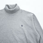 Polo Ralph Lauren 90年代 ヴィンテージ 鹿の子 タートルネック スウェット トレーナー XL グレー 裏起毛 スモールポニー ロゴ 刺繍