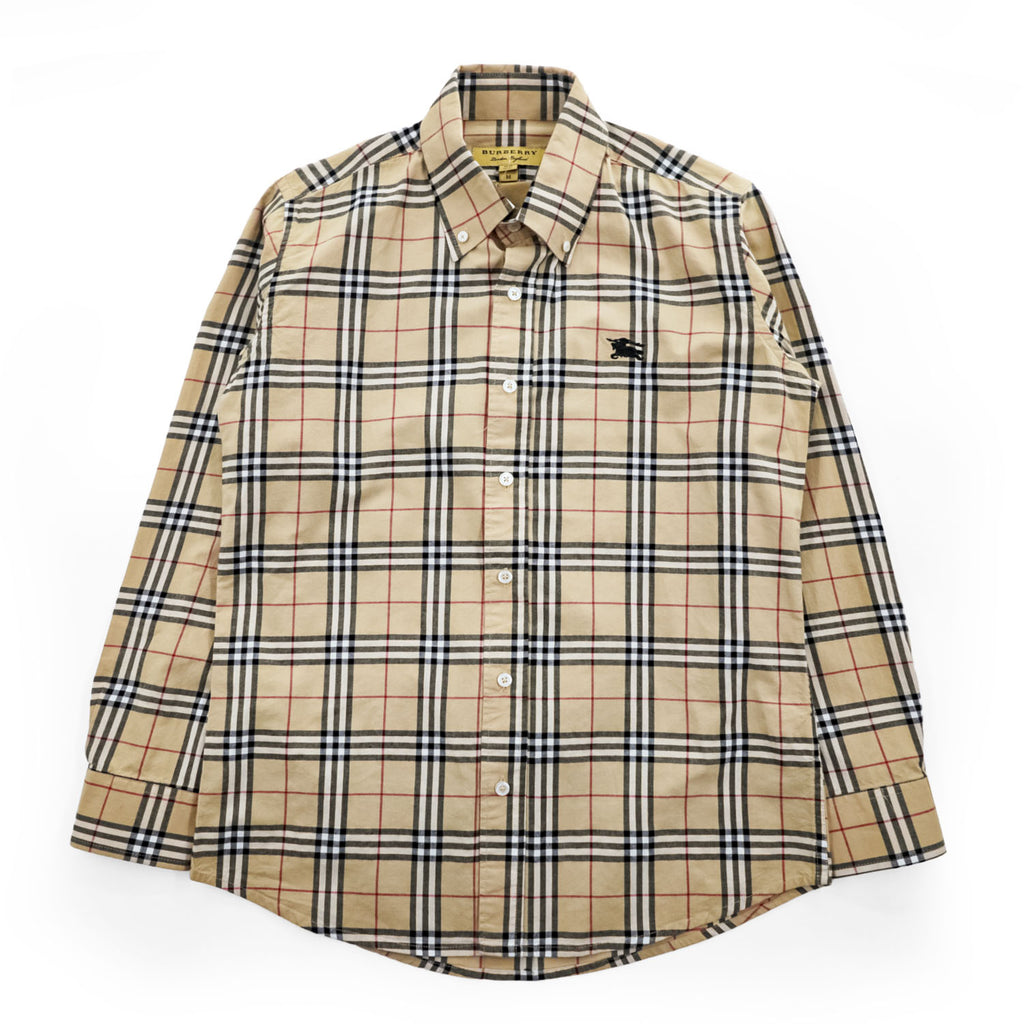 BURBERRY イタリア製 現行タグ 長袖 ボタンダウンシャツ M ベージュ ノバチェック BA-0025-2000 未使用品