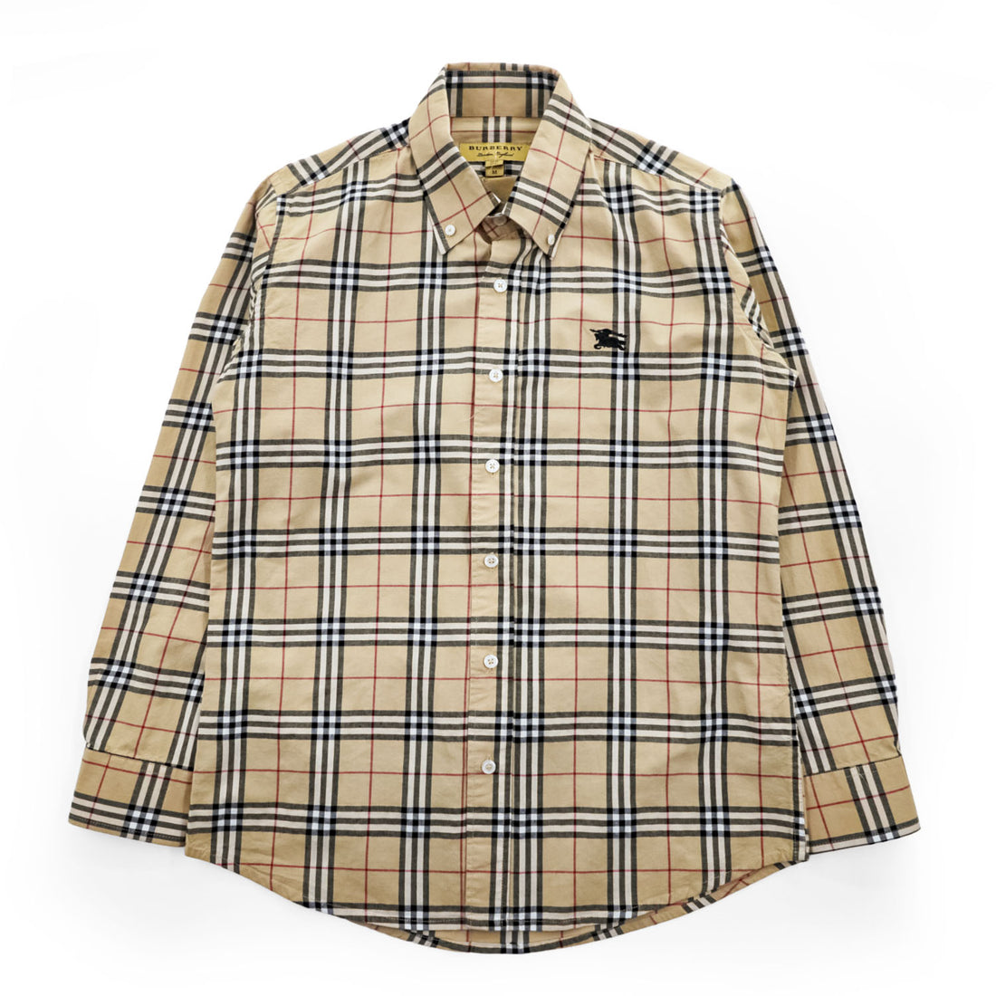 BURBERRY イタリア製 現行タグ 長袖 ボタンダウンシャツ M ベージュ ノバチェック BA-0025-2000 未使用品