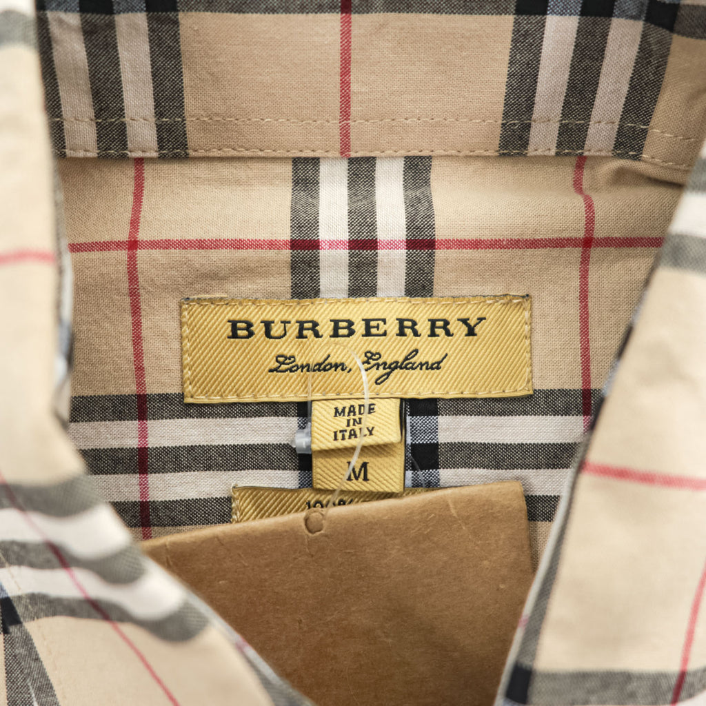 BURBERRY イタリア製 現行タグ 長袖 ボタンダウンシャツ M ベージュ ノバチェック BA-0025-2000 未使用品