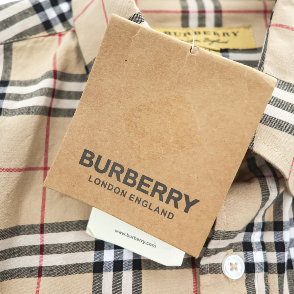 BURBERRY イタリア製 現行タグ 長袖 ボタンダウンシャツ M ベージュ ノバチェック BA-0025-2000 未使用品