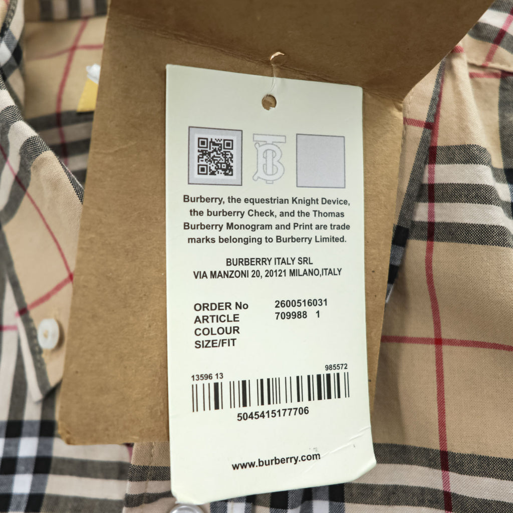 BURBERRY イタリア製 現行タグ 長袖 ボタンダウンシャツ M ベージュ ノバチェック BA-0025-2000 未使用品