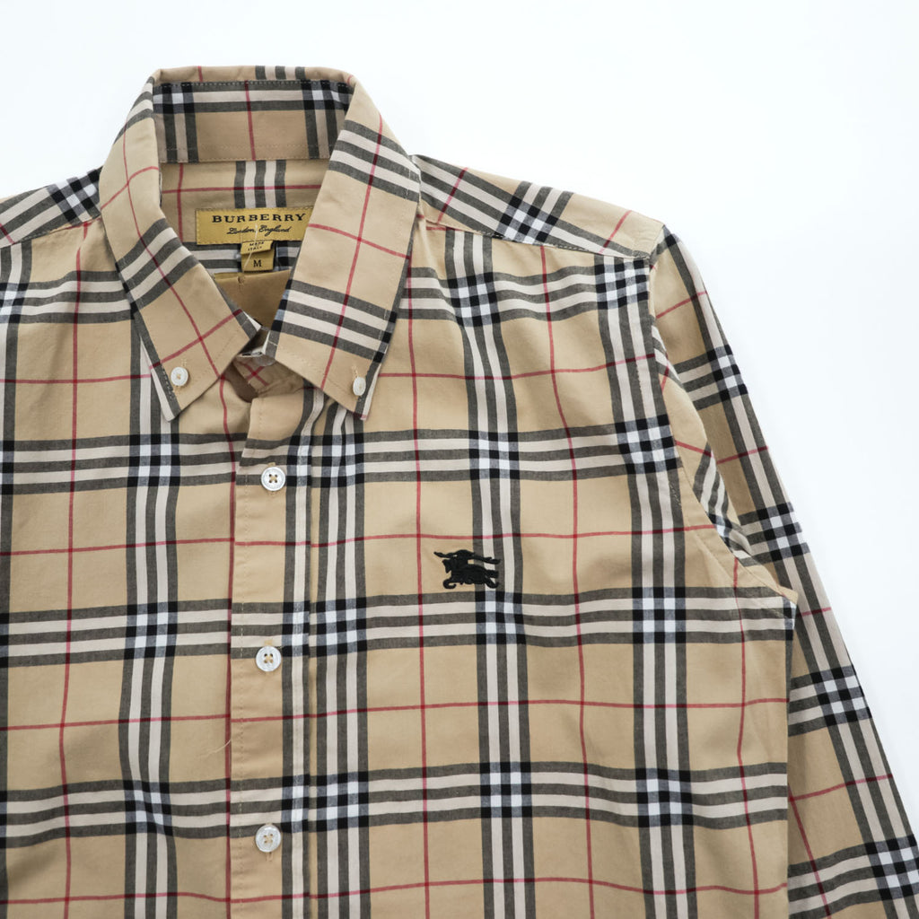 BURBERRY イタリア製 現行タグ 長袖 ボタンダウンシャツ M ベージュ ノバチェック BA-0025-2000 未使用品