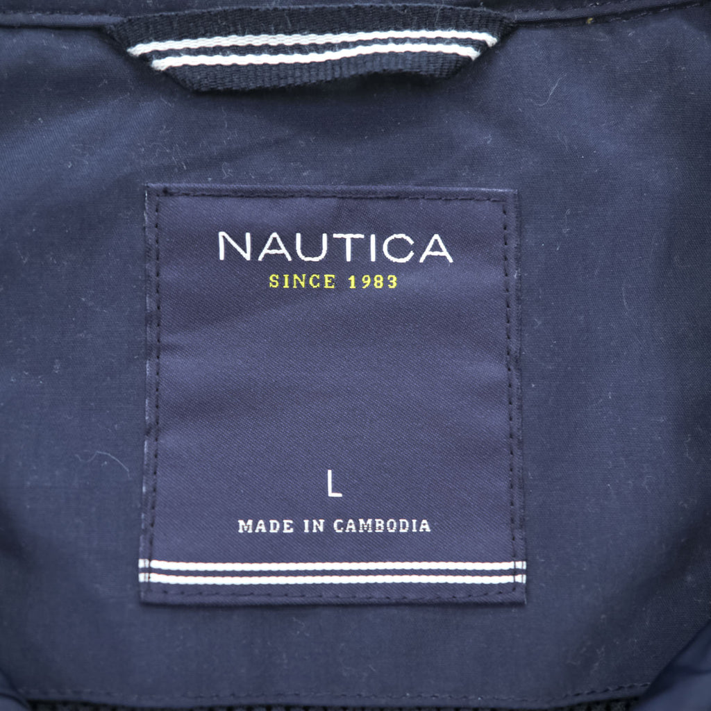 NAUTICA Swing Top Harrington Jacket, Size L, Navy, with a single logo accent.