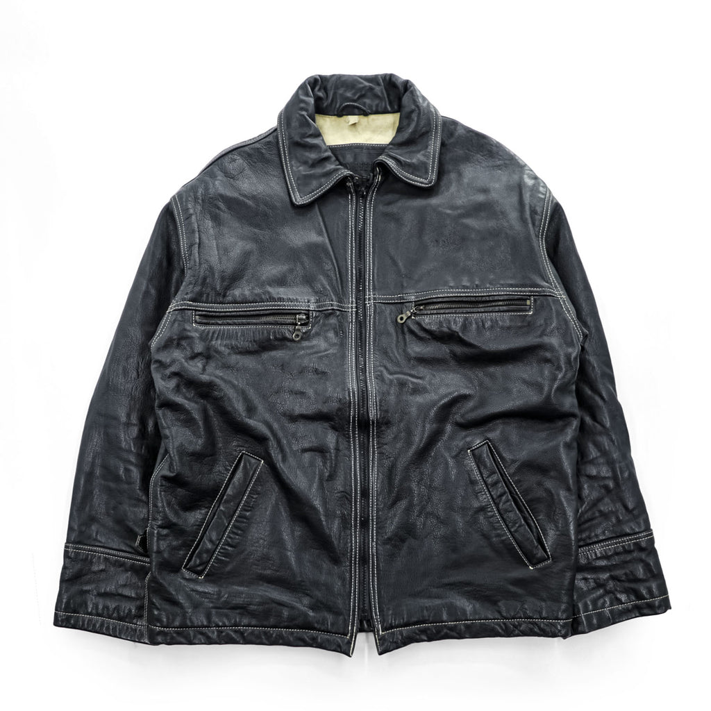 RAWHIDE ジップアップ レザージャケット ウエスタン ライダース ブルゾン XL ブラック ステッチ