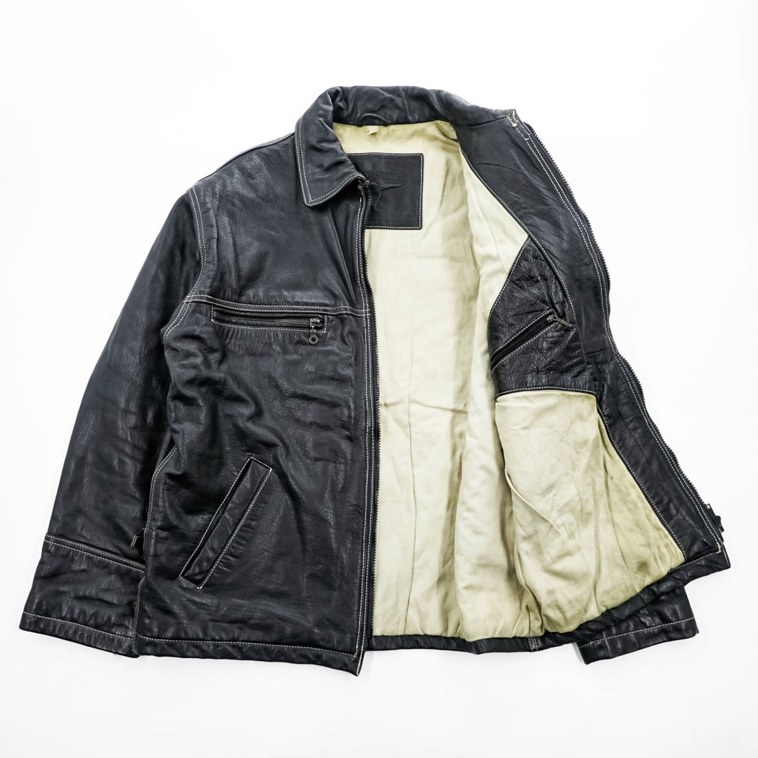 RAWHIDE ジップアップ レザージャケット ウエスタン ライダース ブルゾン XL ブラック ステッチ