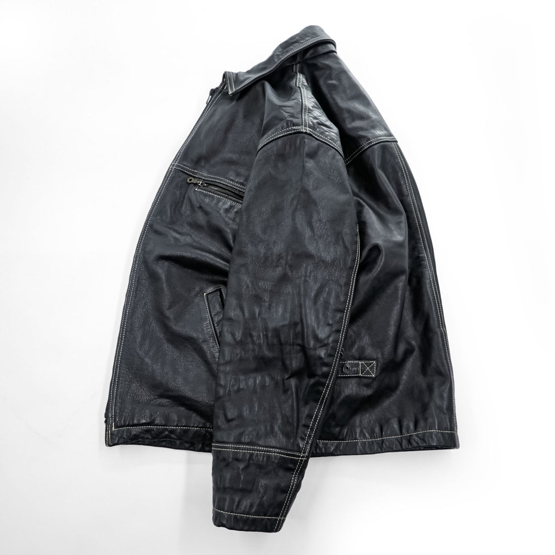 RAWHIDE ジップアップ レザージャケット ウエスタン ライダース ブルゾン XL ブラック ステッチ