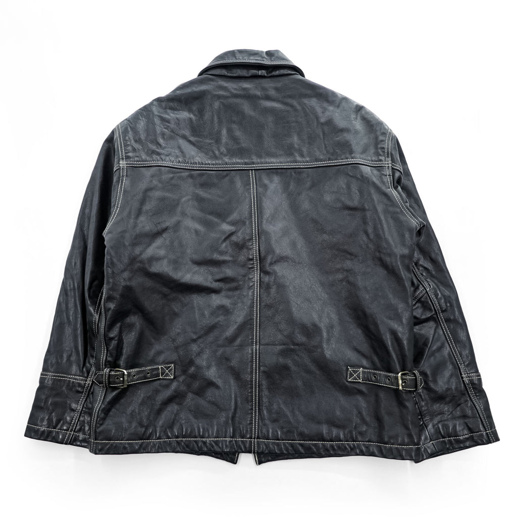 RAWHIDE ジップアップ レザージャケット ウエスタン ライダース ブルゾン XL ブラック ステッチ
