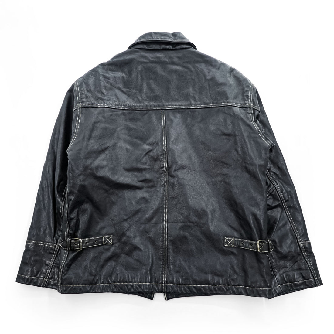 RAWHIDE ジップアップ レザージャケット ウエスタン ライダース ブルゾン XL ブラック ステッチ