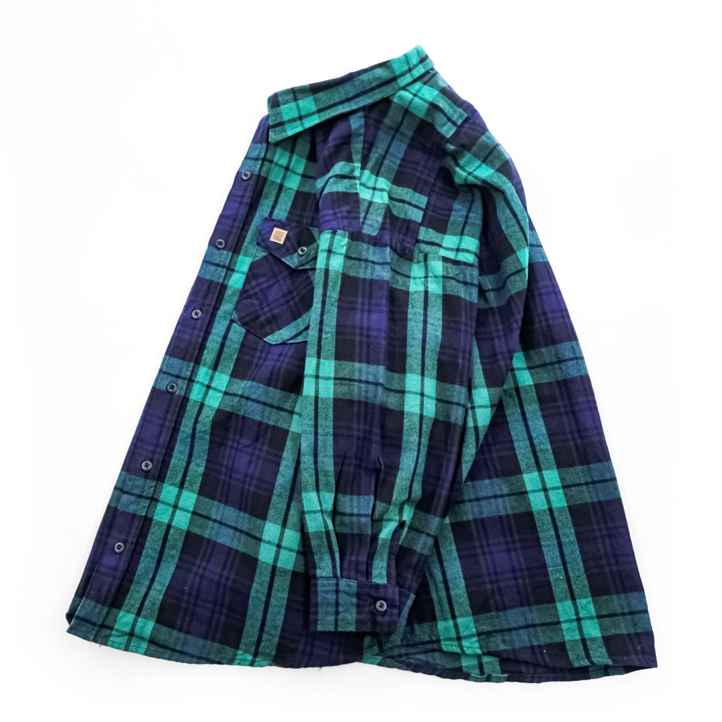 BIG BILL 米国製 USA製 長袖 ヘビーフランネルシャツ XL グリーン ネイビー チェック ダブル フラップ 胸ポケット 121 CUT 11905
