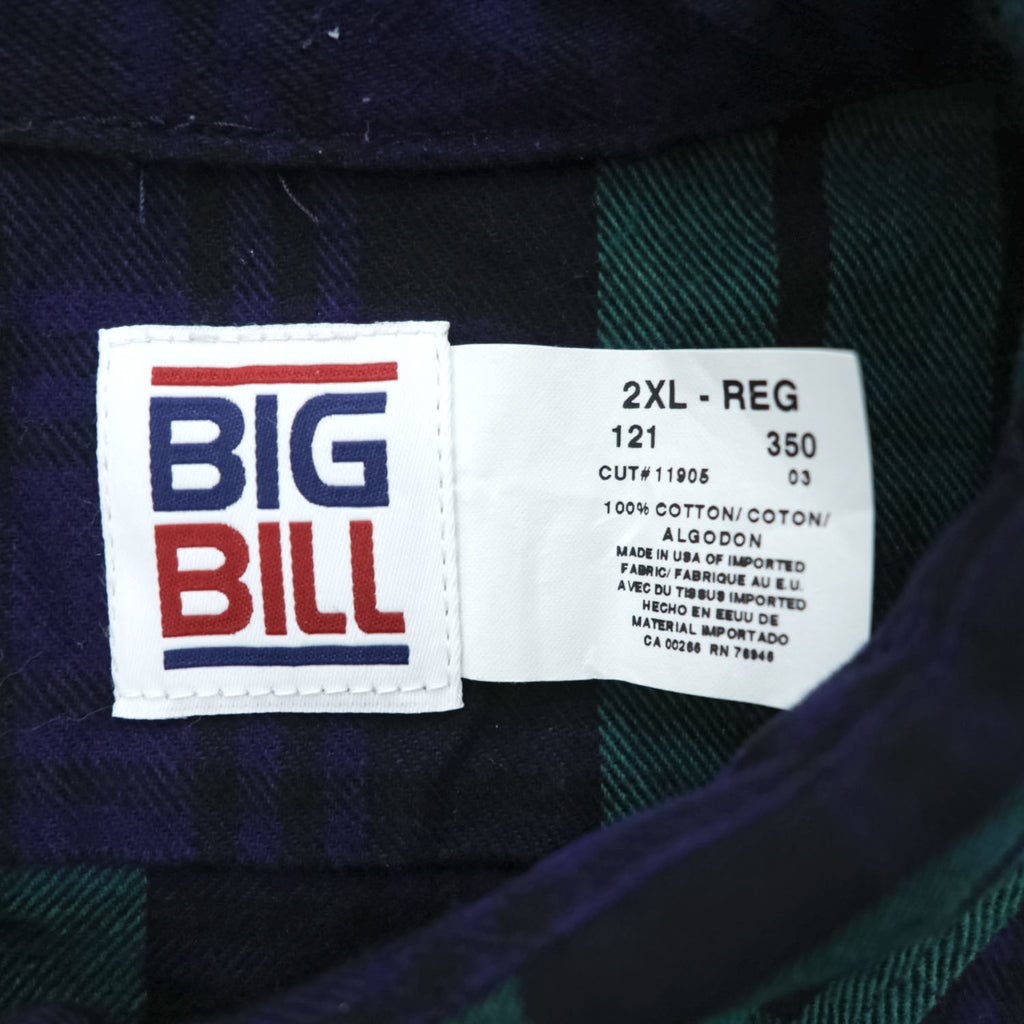 BIG BILL 米国製 USA製 長袖 ヘビーフランネルシャツ XL グリーン ネイビー チェック ダブル フラップ 胸ポケット 121 CUT 11905