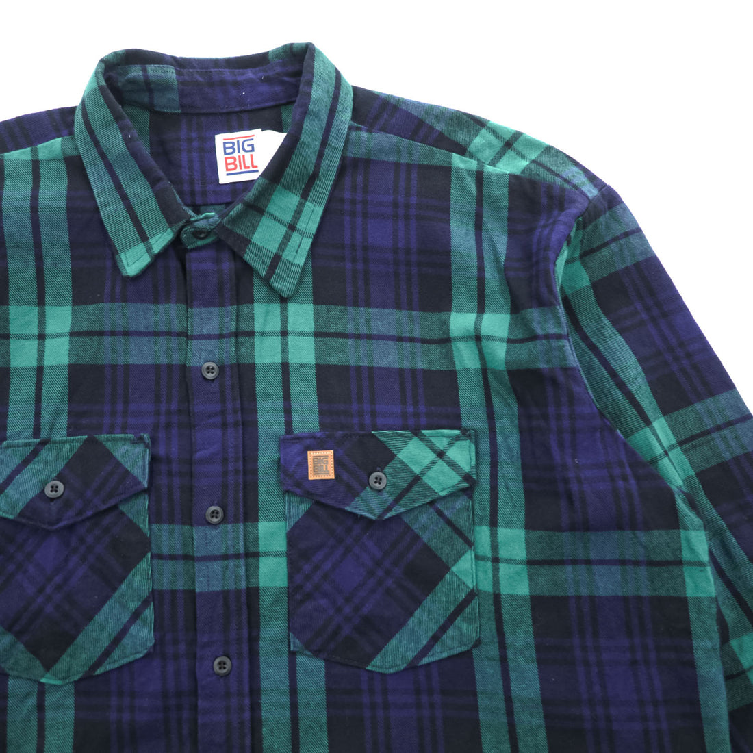 BIG BILL 米国製 USA製 長袖 ヘビーフランネルシャツ XL グリーン ネイビー チェック ダブル フラップ 胸ポケット 121 CUT 11905