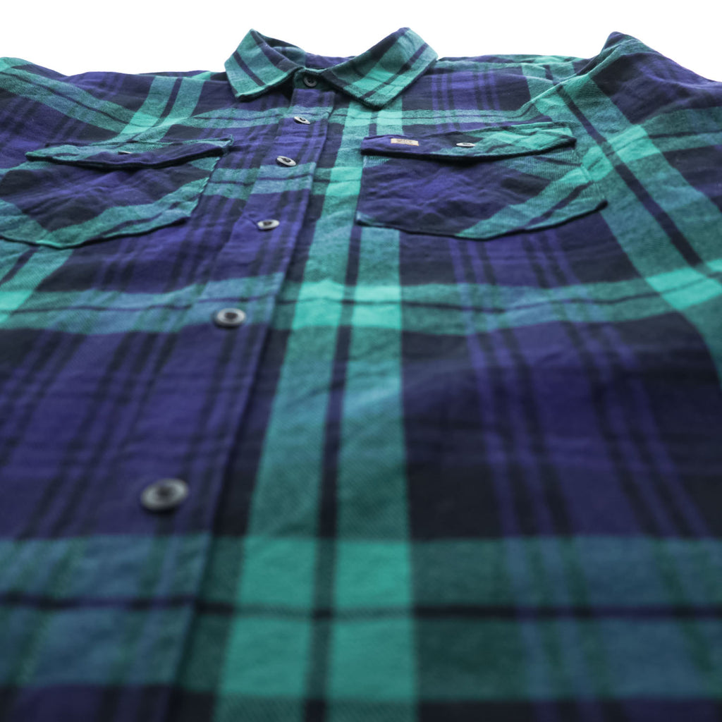 BIG BILL 米国製 USA製 長袖 ヘビーフランネルシャツ XL グリーン ネイビー チェック ダブル フラップ 胸ポケット 121 CUT 11905