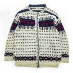L.L.Bean 80年代 USA製 ヴィンテージ ノルディック柄 ニット カーディガン L ホワイト 総柄 チロリアン メタルボタン